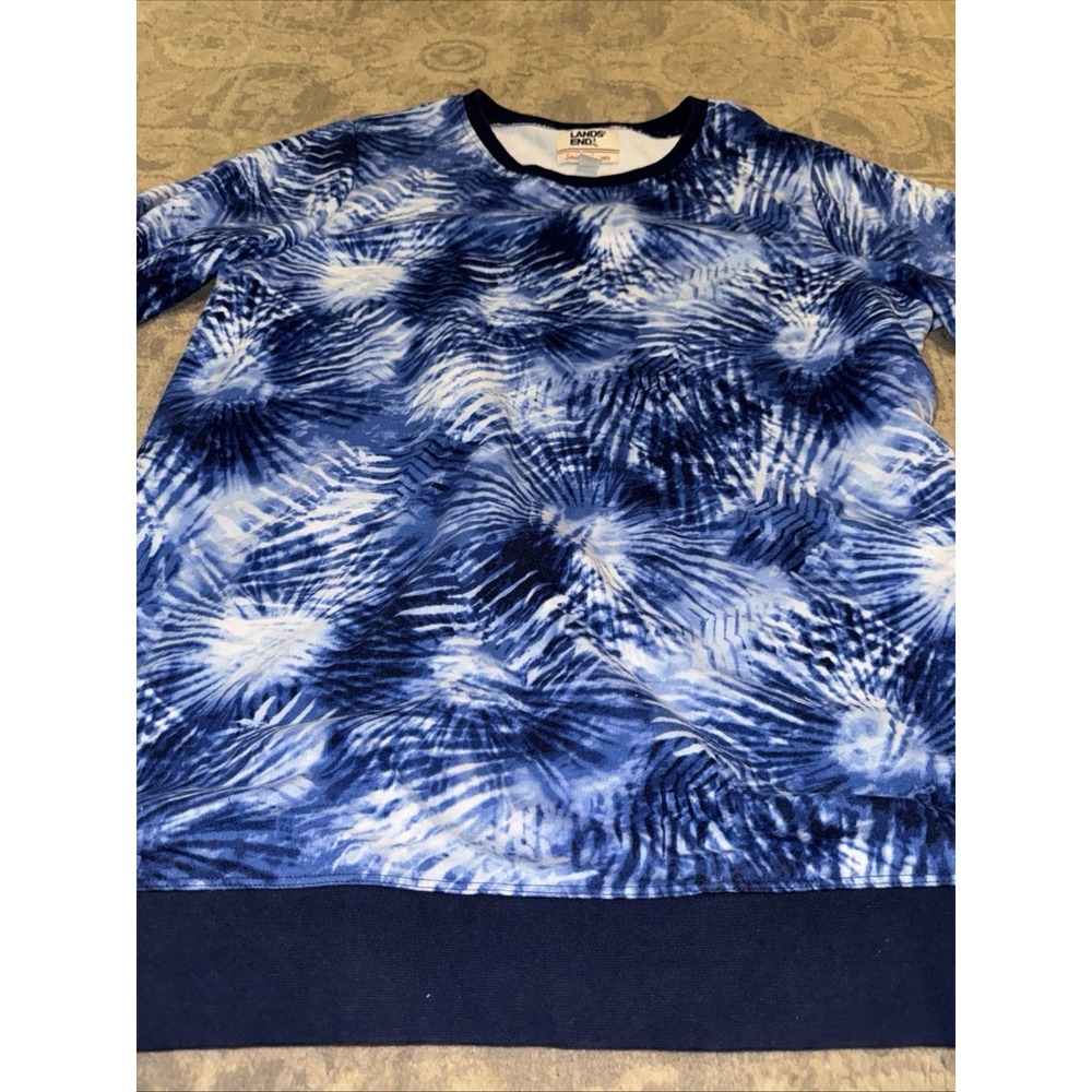 Lands End Serious Sweats Sweatshirt Sz Large 14-16 Blue Tie Dye Womens - Picture 4 of 5